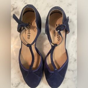 Repetto Salomé Baya Blue Suede T-Strap Shoes 37.5 (7)